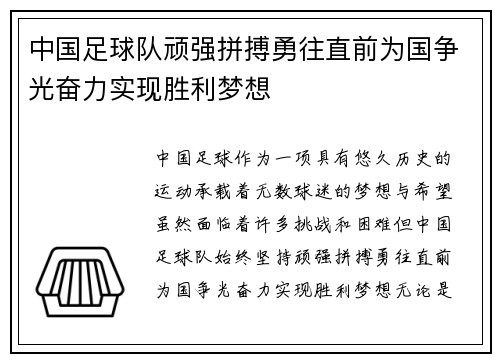 中国足球队顽强拼搏勇往直前为国争光奋力实现胜利梦想